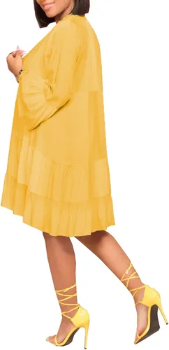 Vista 3 de FairyLove Women's Casual V Neck Dress Long Sleeve Flowy Babydoll Swing Ruffle Dress