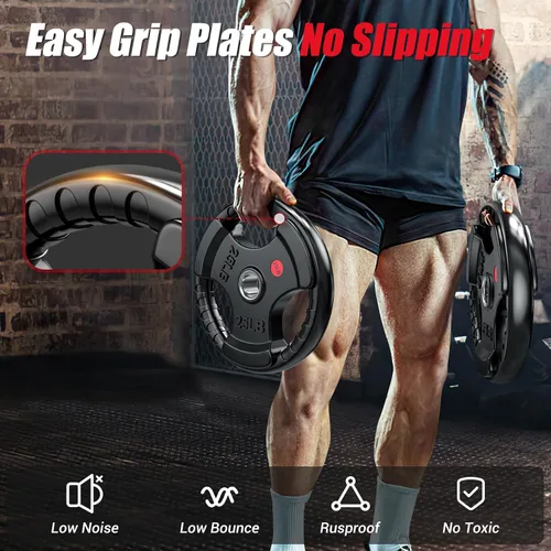 Vista 4 de GIKPAL Discos de peso de goma de agarre olímpico de 2 pulgadas para entrenamiento de fuerza, levantamiento de pesas en el hogar y el gimnasio, juego