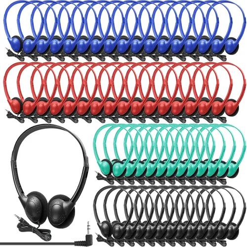 Vista 10 de Frienda Paquete de 48 auriculares para el aula, auriculares escolares con cable para estudiantes, auriculares estéreo con enchufe de 0.138 in