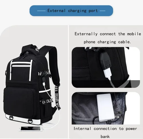 Vista 6 de Gnoved Mochila de anime SPY con puerto de carga, mochila escolar unisex., Negro2