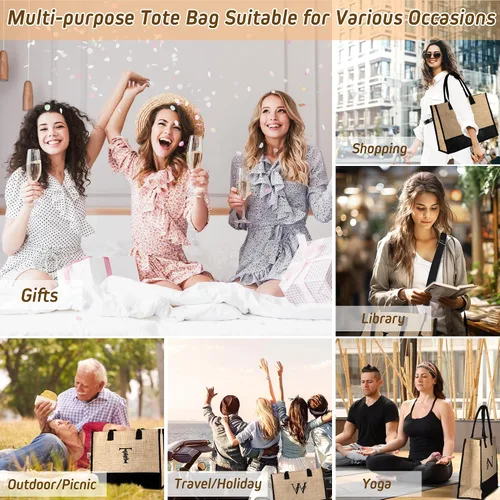 Vista 7 de AUNOOL Bolsas de mano con iniciales para mujer, bolsa de playa con bolsillo con cremallera y correa, regalos de cumpleaños para amigas, regalos