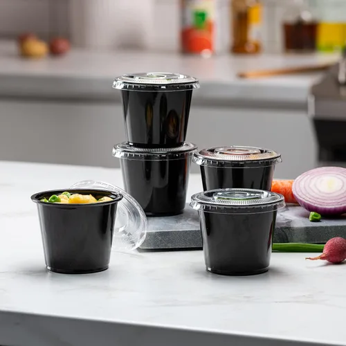 Vista 4 de ELEGANT DISPOSABLES Vasos de plástico sumergibles negros para porciones de 4 oz - 100