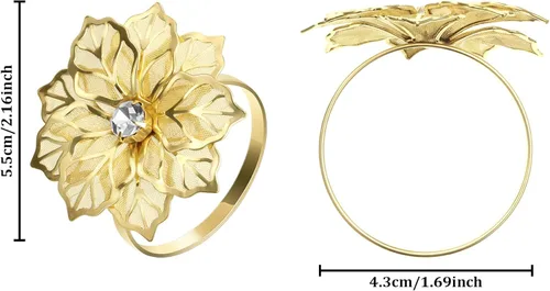 Vista 5 de Hotop Juego de 12 servilleteros de flores huecas para otoño, servilleteros de metal, para cena, Acción de Gracias, Navidad, banquete, mesa, Dorado