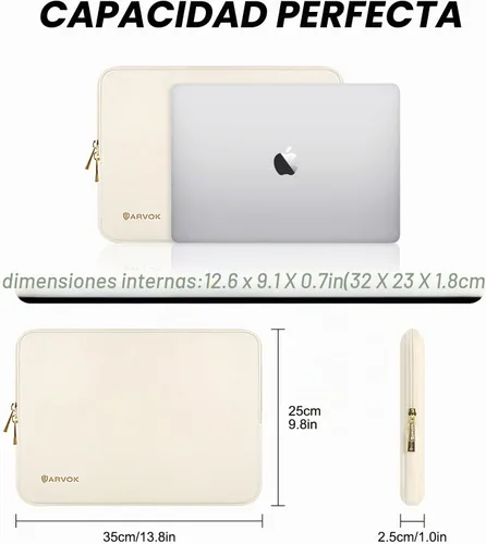 Vista 4 de ARVOK Funda para laptop, funda impermeable para MacBook Air MacBook Pro, bolsa de transporte para computadora Blanco