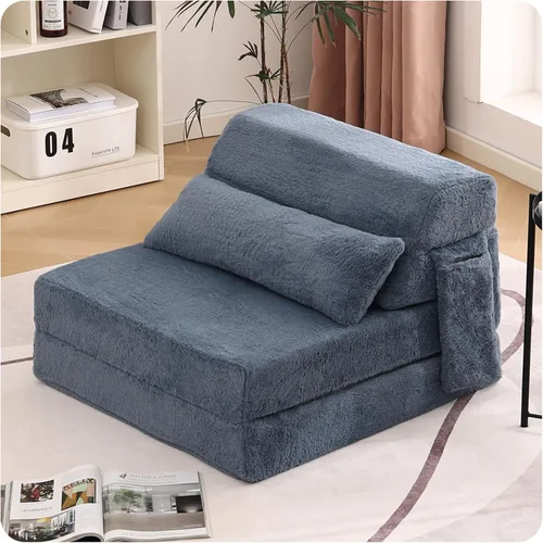 Vista 24 de Sofá cama plegable tamaño individual, colchón convertible con almohada, colchón de pana gruesa para el suelo, sofá cama con bolsillo lateral