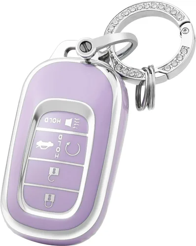 Vista 10 de OFFCURVE Funda para llavero de coche con llavero adecuada para Honda D, Plateado negro