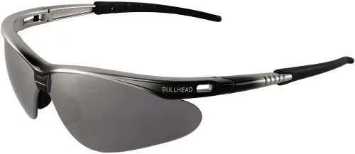 Vista 5 de Bullhead Safety Eyewear BH633AF Stinger, marco negro cristal, lente antiniebla ahumado, nariz y patillas TPR gris