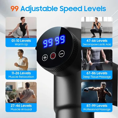 Vista 5 de Pistola de masaje – Masajeador muscular de tejido profundo para alivio del dolor y recuperación, pistola de masaje con calor, 9 cabezales de masaje