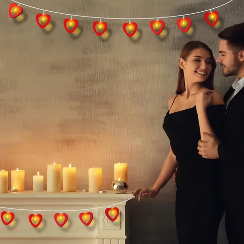 Vista 7 de Mudder Guirnalda de luces de hadas para el día de San Valentín, 10 pies, 20 luces LED de madera con forma de corazón rojo y rosa para decoración