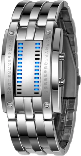 Vista 6 de Fashion Mens Binary Sports Watch Digital LED Matrix Black Square Watch