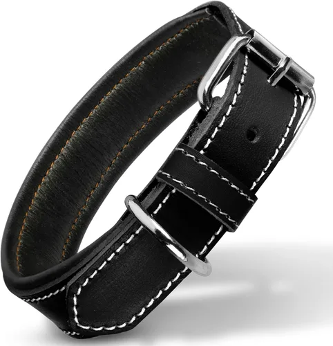Vista 33 de Filbert Collar de cuero para perro, collar de cuero genuino para perros pequeños, acolchado de lujo, fuerte, ajustable para todas las razas, hebilla