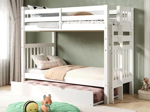Vista 15 de Bedz King Literas altas de tamaño individual sobre individual, estilo Mission con escalera lateral y 2 cajones debajo de la cama, color cereza oscuro