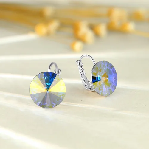 Vista 2 de Aretes colgantes con cristales Bella, chapados en oro blanco de 18 quilates, chapados en oro amarillo y cristales redondos para mujer, 0.551 in