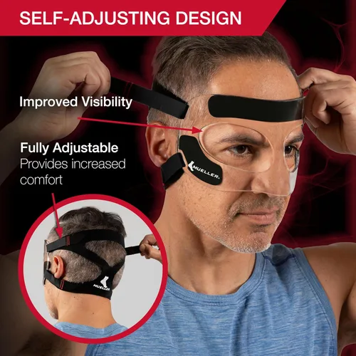 Vista 5 de MUELLER Máscara facial de medicina deportiva para hombres y mujeres, protector facial transparente ajustable, protección de nariz y mejillas
