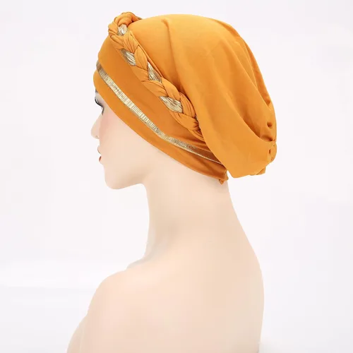 Vista 8 de Turbante para mujer Pañuelo de cabeza trenzado brillante sedoso trenzado para quimioterapia para la cabeza de cáncer