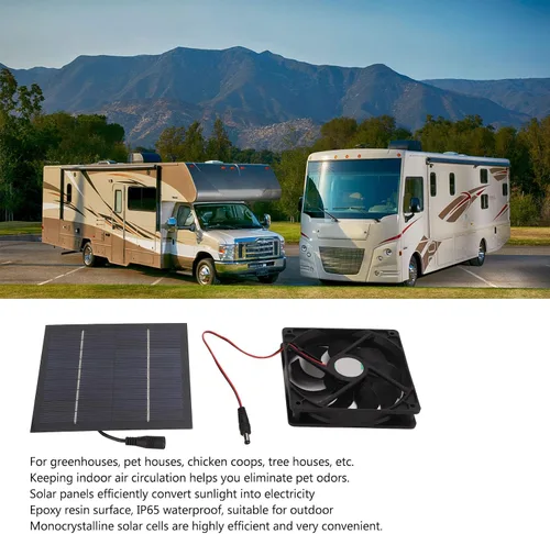 Vista 4 de Kit de ventilador de panel solar, mini ventilador de panel solar de 100 W, ventilador de techo alimentado por energía solar para RV, yate
