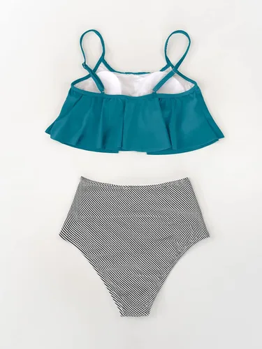 Vista 6 de Traje de baño Cupshe, juego de bikini de cintura alta, falbalá para mujer