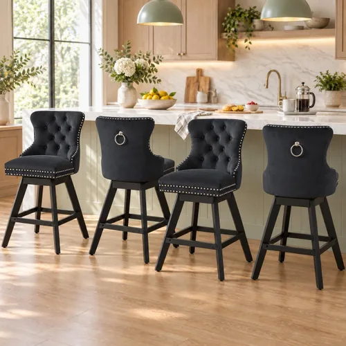 Vista 10 de Juego de 2 taburetes de bar giratorios modernos, taburetes de bar de 26.6 pulgadas de altura de mostrador beige con respaldo para isla de cocina