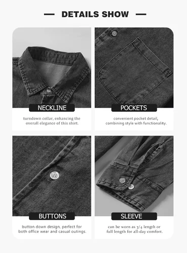 Vista 4 de JMIERR Mens Denim Shirts Casual 100% Cotton Long Sleeve Button Down Shirt