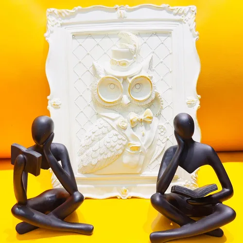Vista 6 de Estatua negra de 2 piezas para decoración del hogar, estatua de pensador de lectura negra, figuras modernas, escultura estética abstracta, juego