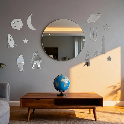 Vista 3 de 14 calcomanías de pared de espejo de cohete espacial de astronauta, calcomanías de pared de planeta del espacio exterior, decoración de dormitorio