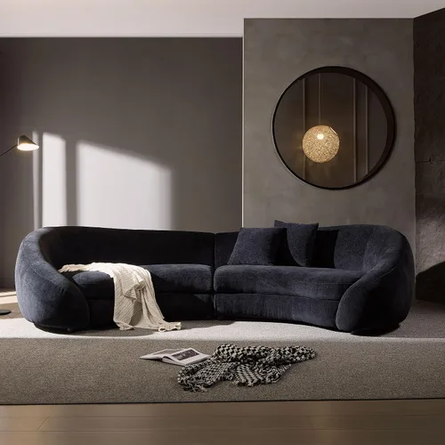 Vista 17 de WILLIAMSPACE Sofá curvado de 101 pulgadas, moderno sofá boucle tapizado de gran tamaño con 4 almohadas, sofá de peluche de 4 asientos para sala