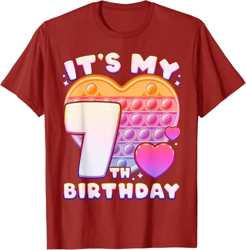 Vista 40 de Pop-it Birthday Girl 7 años de edad, Push it Pop Fidget Bubble Camiseta, Negro