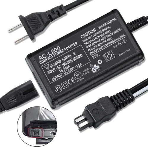 Vista 5 de Cargador adaptador de corriente alterna AC-L200 para videocámara Sony Handycam DCR-SX, DCR-SR, DCR-HC, DCR-PC, DCR-DVD, DCR-IP, HDR-CX, HDR-XR