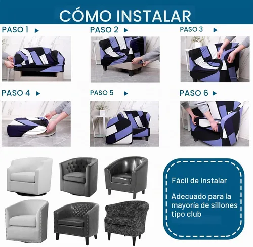 Vista 6 de WOMACO 2 fundas para silla de club, fundas elásticas impresas para sillón y bañera redonda con funda de cojín, parte inferior elástica, protector