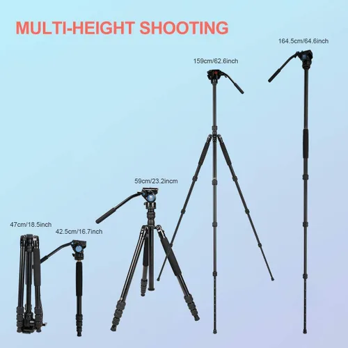 Vista 6 de Sirui Trípode de cámara de aluminio con monopié y cabeza de panorámica fluida VA-5, kit de trípode resistente de 160 cm para cámara DSLR