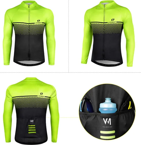 Vista 2 de Maillot de ciclismo para hombre, manga larga, con 3 bolsillos traseros, secado rápido, transpirable, para bicicleta