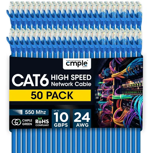 Vista 18 de Cmple - Cable Ethernet Cat 6 de 1.5 pies, cables de conexión Cat6, cable LAN de 10 Gbps, cable de red de 550 MHz, conectores RJ45, compatible