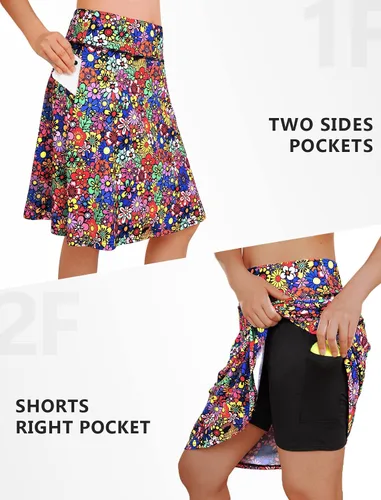 Vista 3 de KORALHY Faldas pantalón hasta la rodilla de 20 pulgadas para mujer, falda atlética de tenis de cintura alta con bolsillo con cremallera