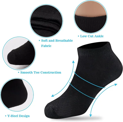 Vista 3 de Duufin 12 pares de calcetines deportivos para niños pequeños, calcetines atléticos de corte bajo, calcetines de media amortiguación para niños