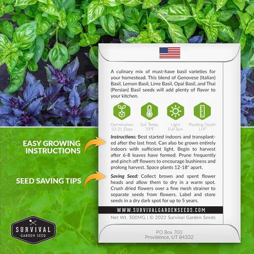 Vista 2 de Mezcla de semillas de albahaca para plantar, mezcla culinaria genovesa de semillas italianas, de limón, lima, ópalo y albahaca tailandesa, hierbas