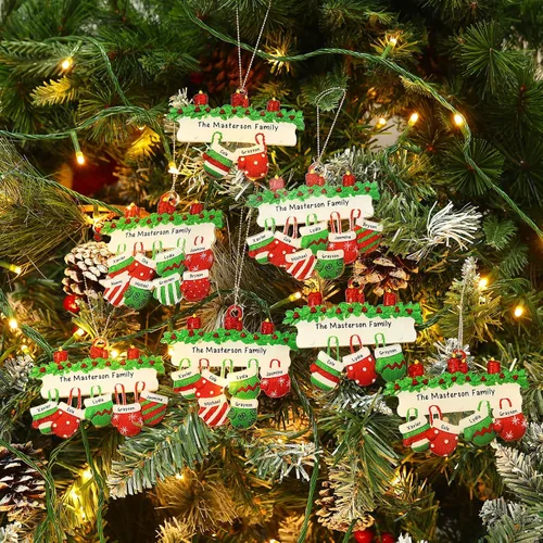 Vista 16 de Adornos de Navidad personalizados, nombres de familia, decoración de Navidad, decoración colgante de árbol, adorno de bendición de Feliz Navidad