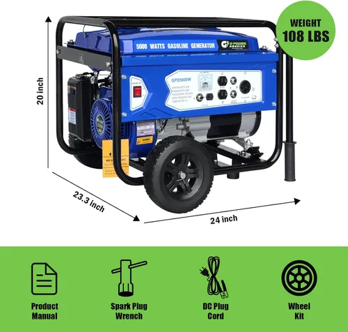 Vista 3 de Green-Power America Generador de gasolina GPD5000W, Verde/Negro