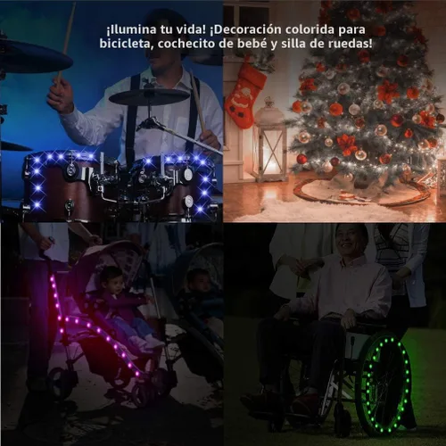 Vista 7 de Paquete de 2 luces LED para rueda de bicicleta, luces ultrabrillantes impermeables para radios de bicicleta, decoración de ciclismo, advertencia