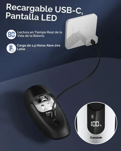 Vista 4 de Canslab Abrelatas eléctrico recargable IRON: fácil almacenamiento de montaje en pared, parada automática inteligente y pista de batería LED