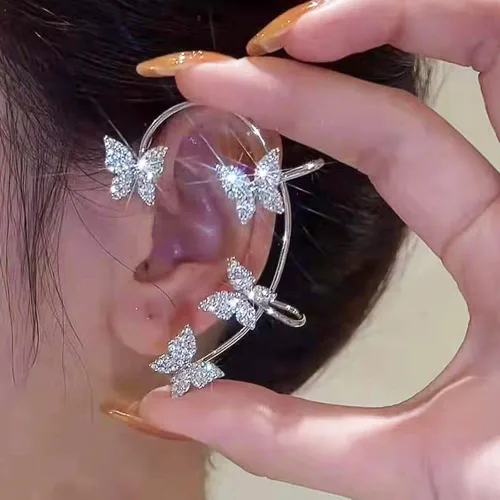 Vista 2 de Chargances Aretes de mariposa con diamantes de imitación y purpurina para mujer, diseño de hada, regalo para mujeres y bailes (plateado)