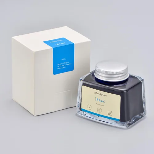 Vista 2 de Asvine Hongdian Pluma estilográfica con tinta embotellada Azul, Botella de tinta de 60ml para pluma estilográfica sin carbono