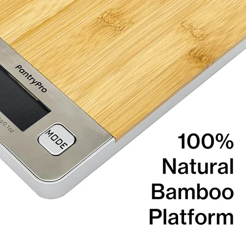 Vista 7 de The Display Guys - Báscula digital de cocina con plataforma de bambú, para laboratorio de café y alimentos, pantalla LCD, gramos, capacidad de 11