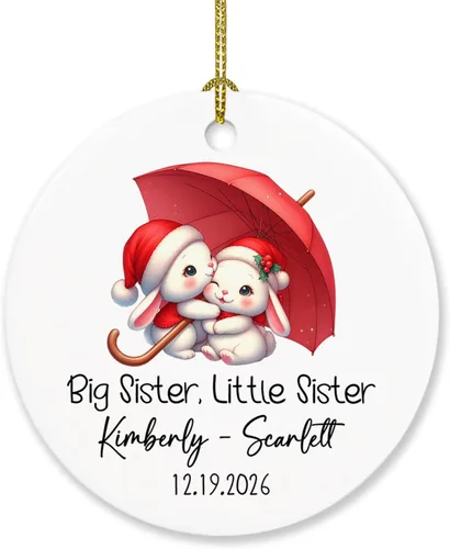 Vista 8 de Sister are Joined - Adorno de Navidad de corazón a corazón, adorno de Navidad personalizado con nombre de hermana, regalo para dos hermanas, adorno