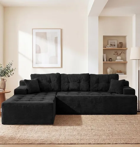 Vista 18 de Hobestluk - Sofá modular sin hueso, sofá seccional en forma de L 96" Right Facing Chaise Black,Memory Foam,Removable Cover,Non-slip Bottom,No