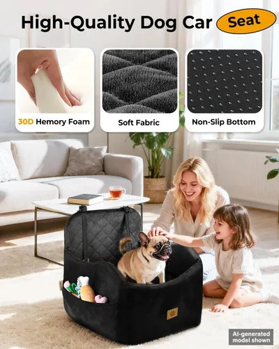Vista 5 de Asiento de automóvil para perros pequeños/medianos, desmontable y lavable, asiento elevador de perro de menos de 35 libras, espuma viscoelástica