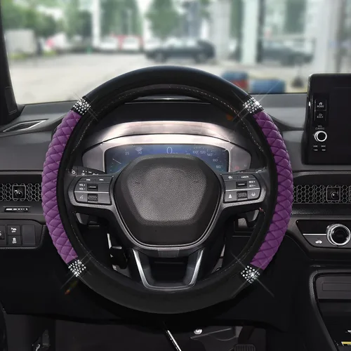 Vista 20 de Funda de Volante de Cuero Suave con Brillos, 15 Pulgadas, con Diamantes de Imitación Coloridos, Protector de Volante Elástico Automático