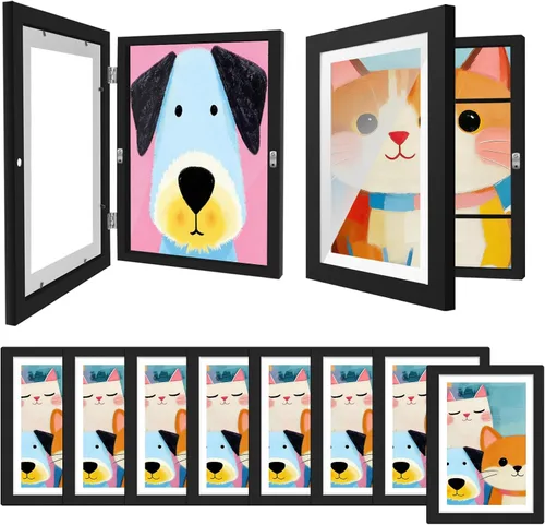 Vista 10 de Paquete de 4 marcos de arte para niños de 8.5x11 pulgadas, marcos reversibles cambiables para exhibición de fotos, almacenamiento para proyectos