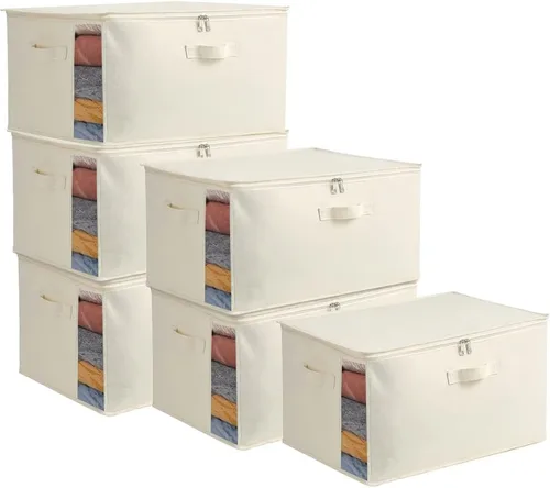Vista 12 de Vailando Bolsas grandes de almacenamiento de edredón de lona, organizador de armario para ropa, suéter, organizador de ropa con doble cremallera