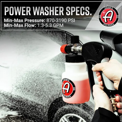 Vista 4 de Adam's Polishes Cañón de Espuma Premium - Pulverizador de Jabón para Lavado de Autos Bote Pulverizador para Lavadora a Presión con Desconexión