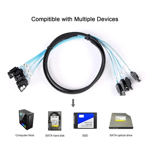 Vista 6 de ADCAUDX Cable SATA-III: 1.6 ft, 4 unidades/juego delgado SATA 6Gbps HDD SSD cable de datos incluido reemplazo para servidor Bitcoin computadora SSD